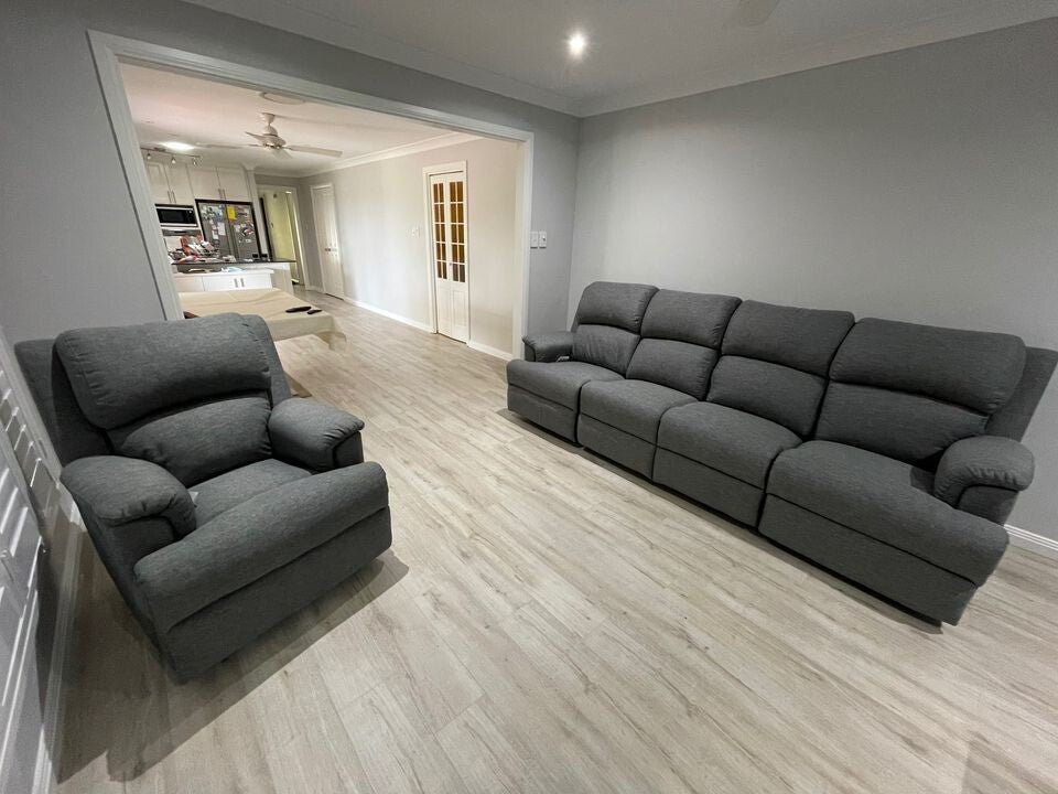 Lima 4 seater with one reclining seat + single recliner - Leisure Lounges