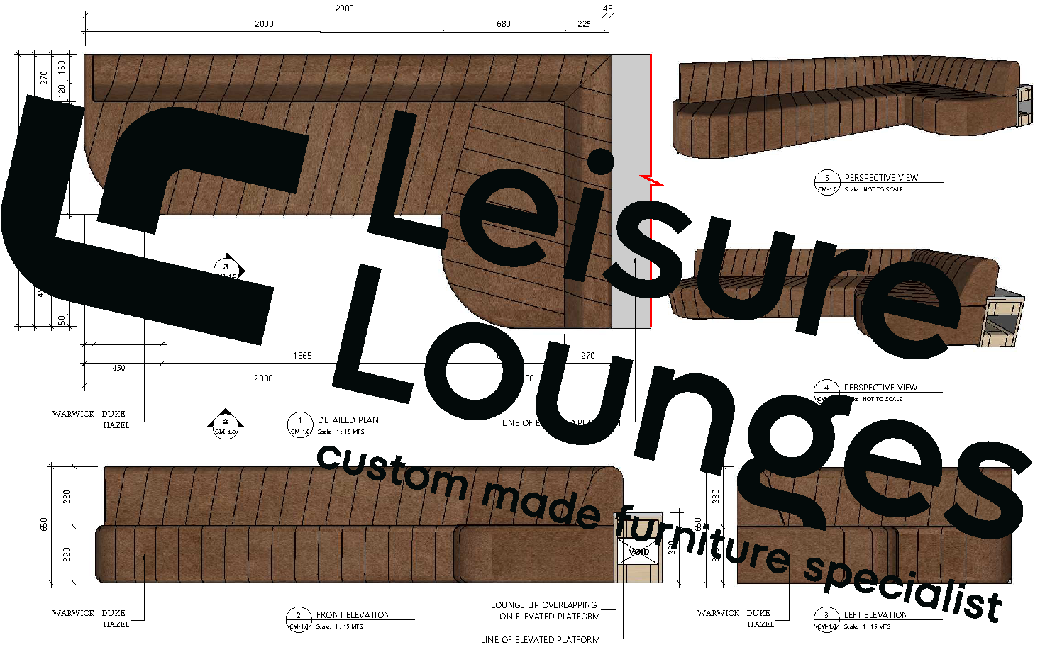 shop drawing of custom designed sofa