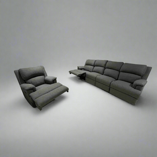 Lima 4 seater with one reclining seat + single recliner - Leisure Lounges